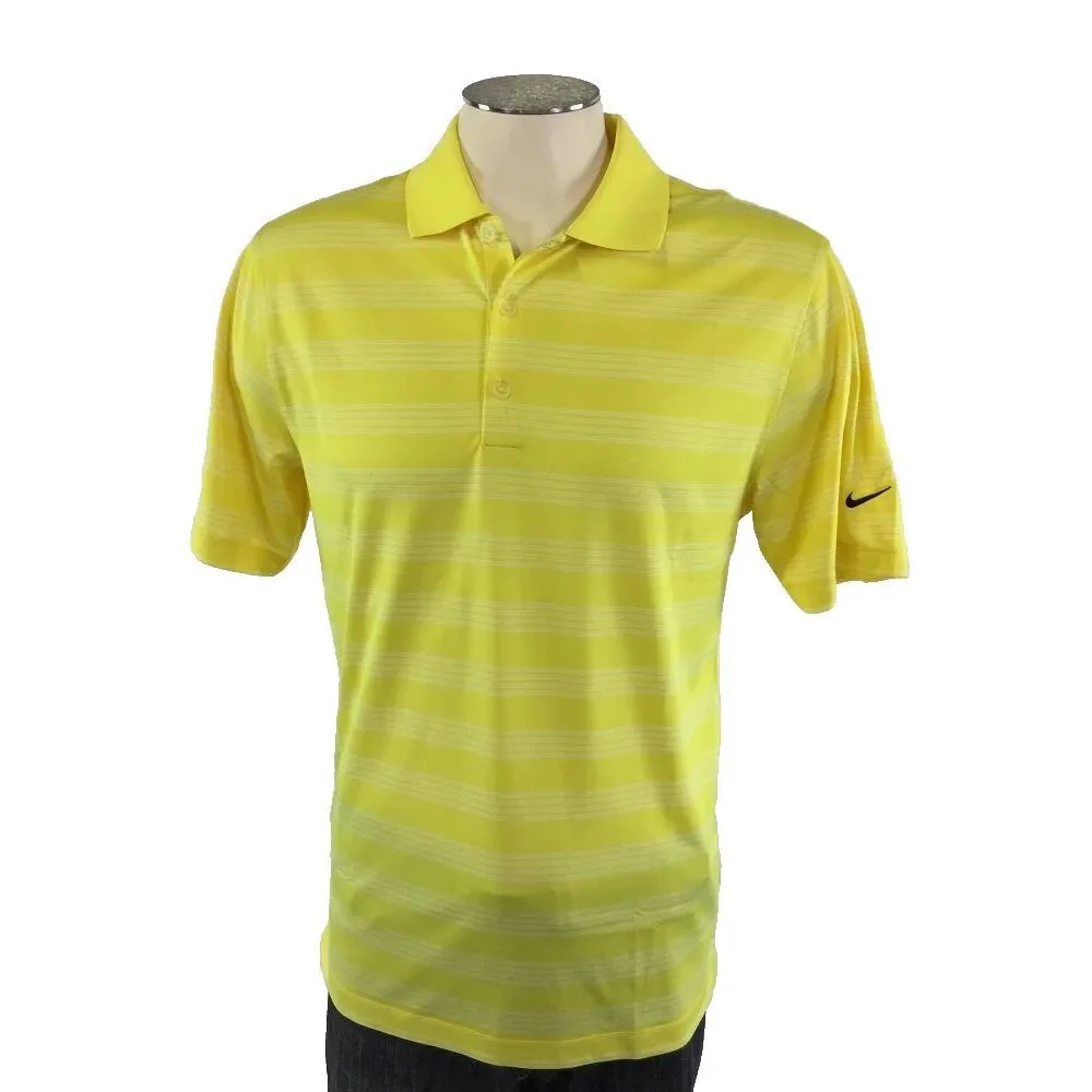 Nike‎ Golf Tour Performance Dri Fit Polo Shirt S Yellow White Stripe Mens Golf
